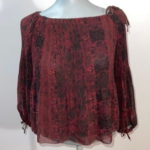 Aritzia Wilfred Talence Snake Print Chiffon Off Shoulder Pleated Blouse